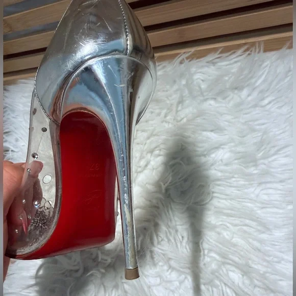 Christian Louboutin Clear and Silver Embellished Heels 100 mm - Picture 13 of 16